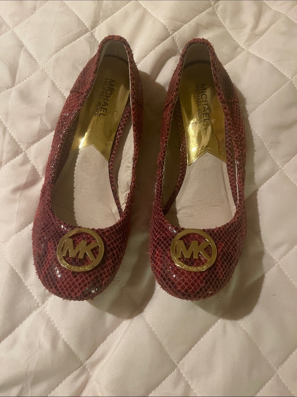 Michael Kors Red Sequin MK Medallion Ballet Flats - Size 9